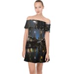 New York Night Central Park Skyscrapers Skyline Off Shoulder Chiffon Dress