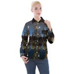 New York Night Central Park Skyscrapers Skyline Women s Long Sleeve Pocket Shirt