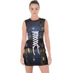 New York Night Central Park Skyscrapers Skyline Lace Up Front Bodycon Dress