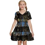 New York Night Central Park Skyscrapers Skyline Kids  Short Sleeve Tiered Mini Dress