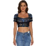 New York Night Central Park Skyscrapers Skyline Short Sleeve Square Neckline Crop Top 