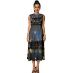 New York Night Central Park Skyscrapers Skyline Sleeveless Round Neck Midi Dress