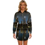 New York Night Central Park Skyscrapers Skyline Womens Long Sleeve Shirt Dress