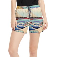 Wave Japanese Mount Fuji Woodblock Print Ocean Women s Runner Shorts by Cowasu