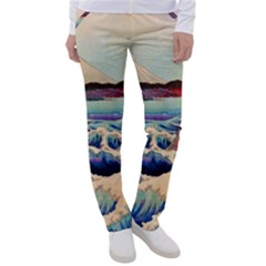 Wave Japanese Mount Fuji Woodblock Print Ocean Women s Casual Pants by Cowasu