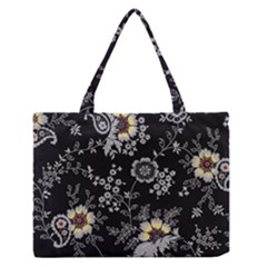 White And Yellow Floral And Paisley Illustration Background Zipper Medium Tote Bag
