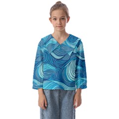 Ocean Waves Sea Abstract Pattern Water Blue Kids  Sailor Shirt by danenraven