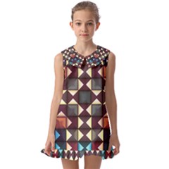 Symmetry Geometric Pattern Texture Kids  Pilgrim Collar Ruffle Hem Dress