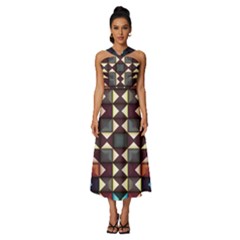 Symmetry Geometric Pattern Texture Sleeveless Cross Front Cocktail Midi Chiffon Dress by Bangk1t