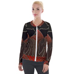 Red Gold Black Voracious Plant Leaf Velvet Zip Up Jacket