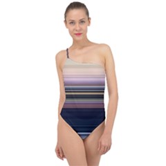 Horizontal Line Strokes Color Lines Classic One Shoulder Swimsuit