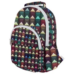 Diamond Geometric Square Design Pattern Rounded Multi Pocket Backpack by Bangk1t