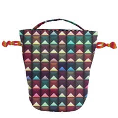Diamond Geometric Square Design Pattern Drawstring Bucket Bag by Bangk1t