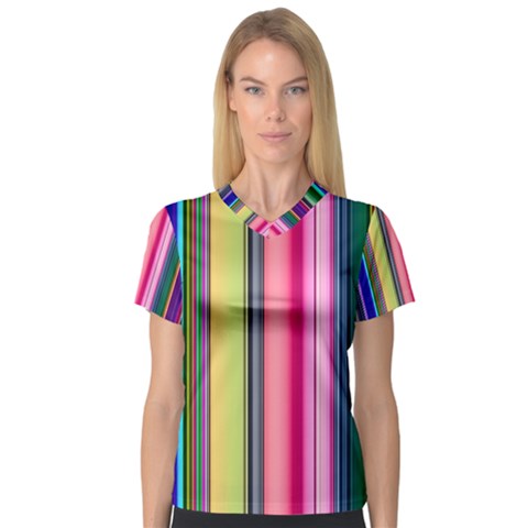 Pastel Colors Striped Pattern V-neck Sport Mesh Tee by Bangk1t