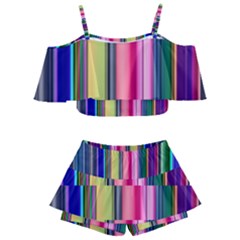 Pastel Colors Striped Pattern Kids  Off Shoulder Skirt Bikini by Bangk1t