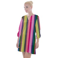 Pastel Colors Striped Pattern Open Neck Shift Dress by Bangk1t