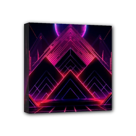 Synthwave City Retrowave Wave Mini Canvas 4  X 4  (stretched) by Bangk1t