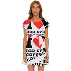 I Love Red Eye Coffee Puff Sleeve Frill Dress by ilovewhateva