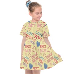 Love Mom Happy Mothers Day I Love Mom Graphic Pattern Kids  Sailor Dress
