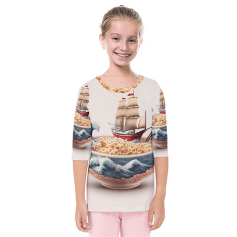 Noodles Pirate Chinese Food Food Kids  Quarter Sleeve Raglan Tee by Ndabl3x