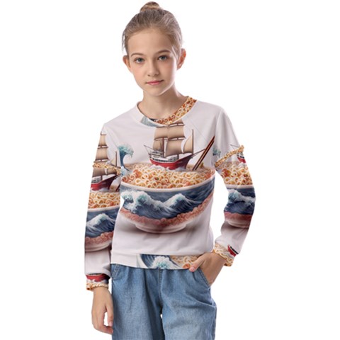 Noodles Pirate Chinese Food Food Kids  Long Sleeve Tee With Frill  by Ndabl3x