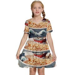 Noodles Pirate Chinese Food Food Kids  Short Sleeve Tiered Mini Dress by Ndabl3x