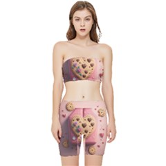 Cookies Valentine Heart Holiday Gift Love Stretch Shorts And Tube Top Set
