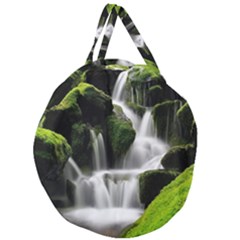 Waterfall Moss Korea Mountain Valley Green Forest Giant Round Zipper Tote by Ndabl3x