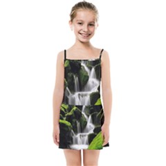 Waterfall Moss Korea Mountain Valley Green Forest Kids  Summer Sun Dress by Ndabl3x