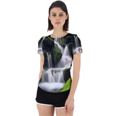 Waterfall Moss Korea Mountain Valley Green Forest Back Cut Out Sport Tee by Ndabl3x