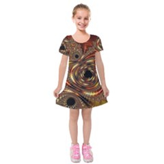 Geometric Art Fractal Abstract Art Kids  Short Sleeve Velvet Dress by Ndabl3x