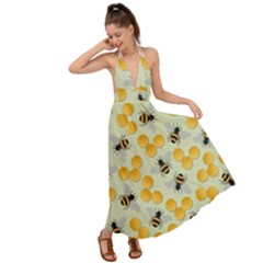 Honey Bee Bees Pattern Backless Maxi Beach Dress
