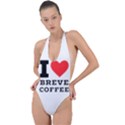 I love breve coffee Backless Halter One Piece Swimsuit View1