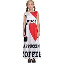 I Love Cappuccino Coffee Kids  Satin Sleeveless Maxi Dress by ilovewhateva