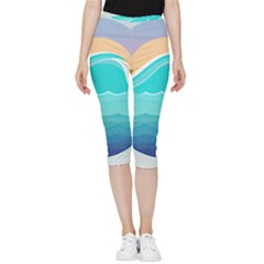 Tsunami Tidal Wave Minimalist Logo Ocean Sea Inside Out Lightweight Velour Capri Leggings  by Wav3s