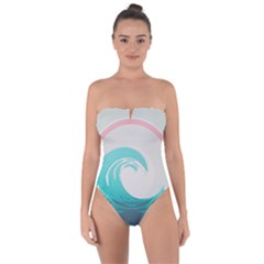 Waves Tidal Ocean Sea Tsunami Wave Minimalist Tie Back One Piece Swimsuit by Wav3s