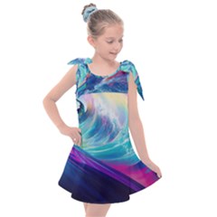 Wave Ocean Sea Tsunami Nautical Nature Water Kids  Tie Up Tunic Dress