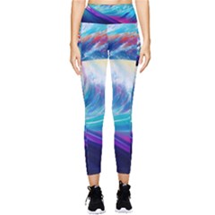 Wave Ocean Sea Tsunami Nautical Nature Water Pocket Leggings  by Wav3s