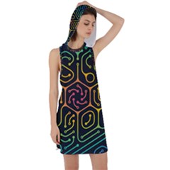 Circuit Hexagonal Geometric Pattern Background Pattern Racer Back Hoodie Dress by Wav3s