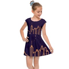 Skyscraper-town-urban-towers Kids  Cap Sleeve Dress by Wav3s