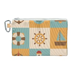 Nautical-elements-collection Canvas Cosmetic Bag (large) by Wav3s