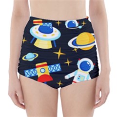 Space Seamless Pattern High-waisted Bikini Bottoms by Wav3s