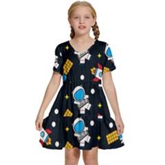 Seamless-adventure-space-vector-pattern-background Kids  Short Sleeve Tiered Mini Dress by Wav3s