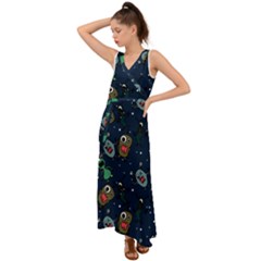 Monster-alien-pattern-seamless-background V-neck Chiffon Maxi Dress