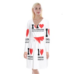 I Love English Breakfast  Long Sleeve Velvet Front Wrap Dress by ilovewhateva
