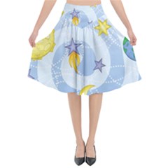 Science Fiction Outer Space Flared Midi Skirt