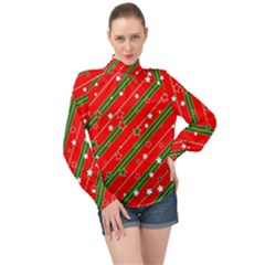 Christmas Paper Star Texture High Neck Long Sleeve Chiffon Top by Ndabl3x