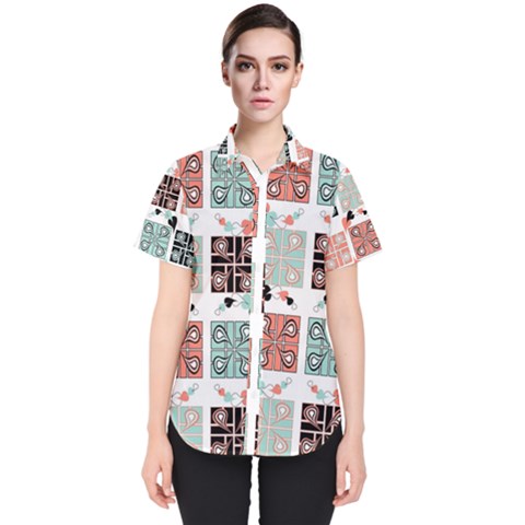 Mint Black Coral Heart Paisley Women s Short Sleeve Shirt by Ndabl3x