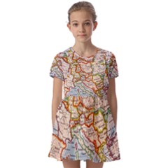 Map Europe Globe Countries States Kids  Short Sleeve Pinafore Style Dress by Ndabl3x