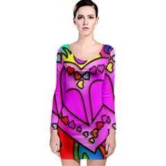 Stained Glass Love Heart Long Sleeve Bodycon Dress by Vaneshart